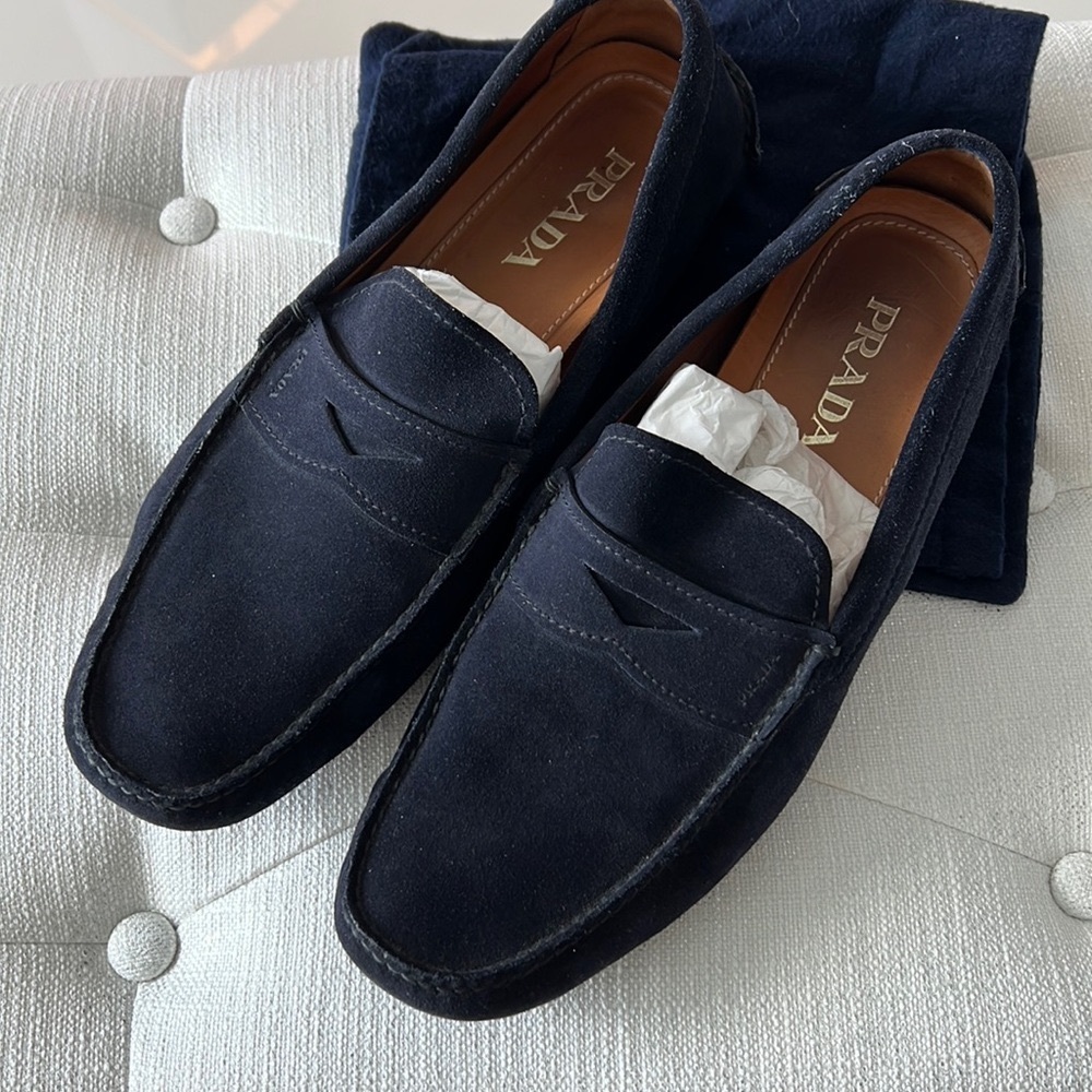 Mens navy blue suede loafers size 11